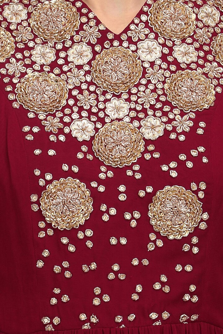 Maroon floral embroidered anarkali set available only at Pernia's Pop Up Shop.