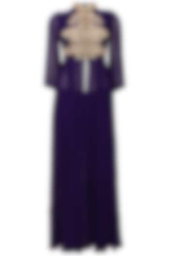 Purple zardozi embroidered drape jacket and palazzo pants set available only at Pernia's Pop Up Shop.