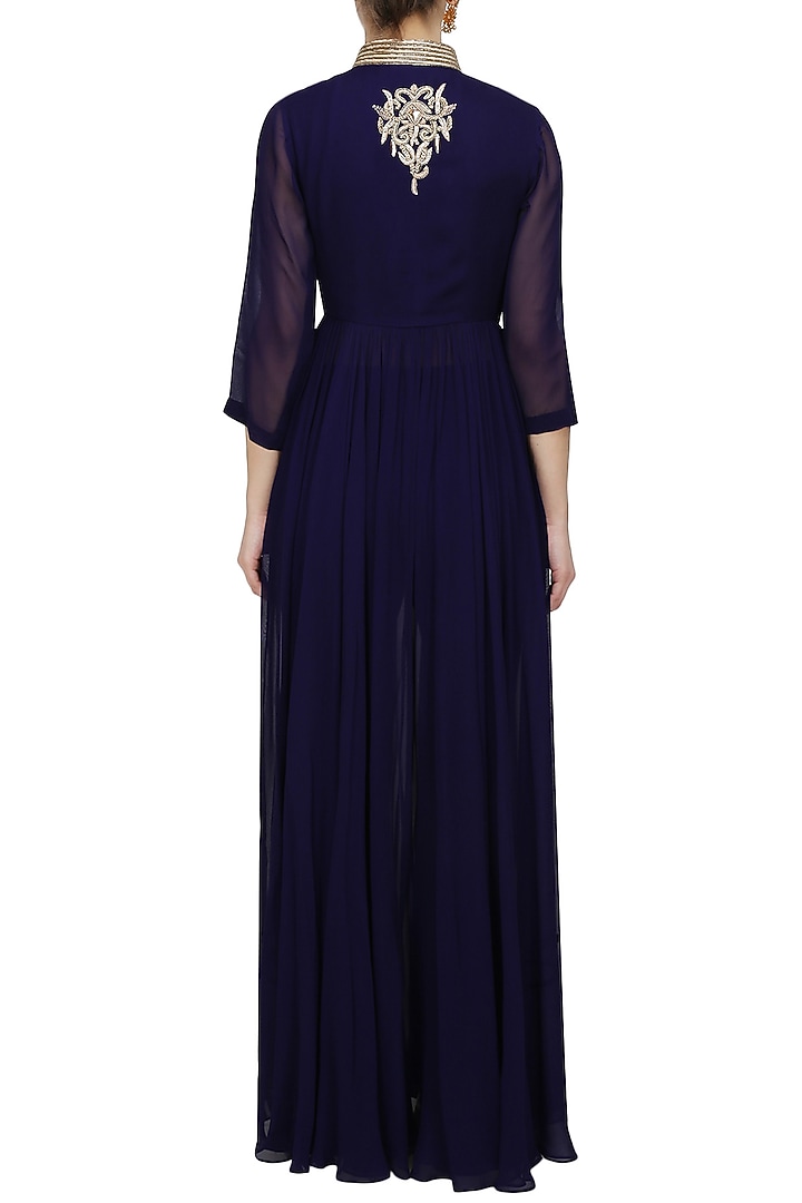 Purple zardozi embroidered drape jacket and palazzo pants set available only at Pernia's Pop Up Shop.