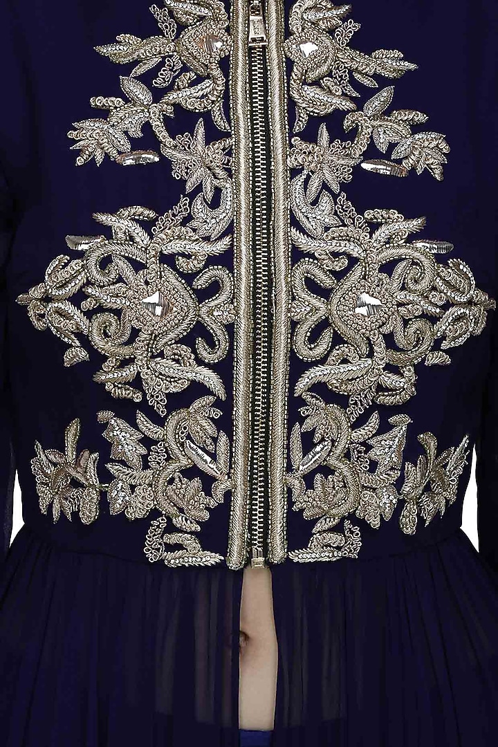 Purple zardozi embroidered drape jacket and palazzo pants set available only at Pernia's Pop Up Shop.