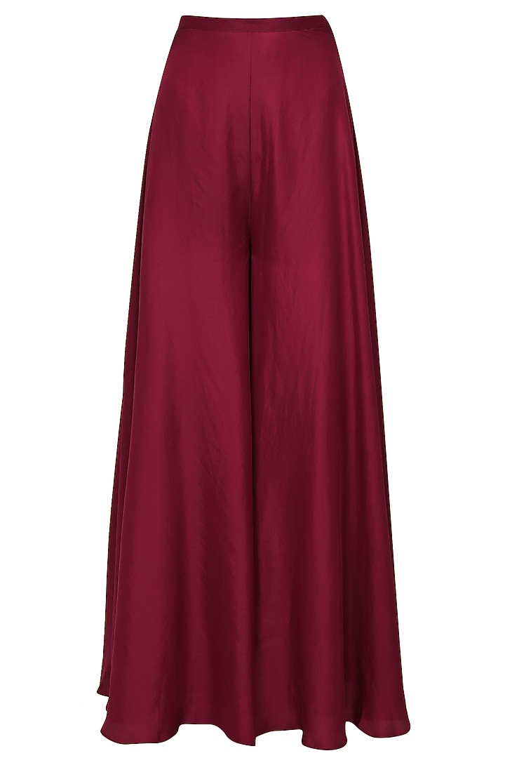 Maroon threadwork embroidered peplum jacket and palazo pants set available only at Pernia's Pop Up Shop.