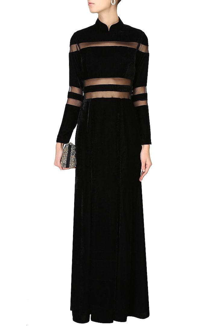Black sheer floor length gown available only at Pernia's Pop Up Shop.