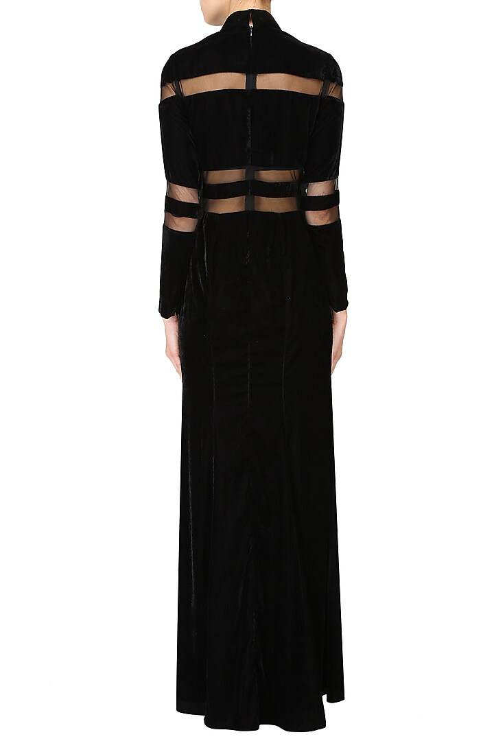 Black sheer floor length gown available only at Pernia's Pop Up Shop.