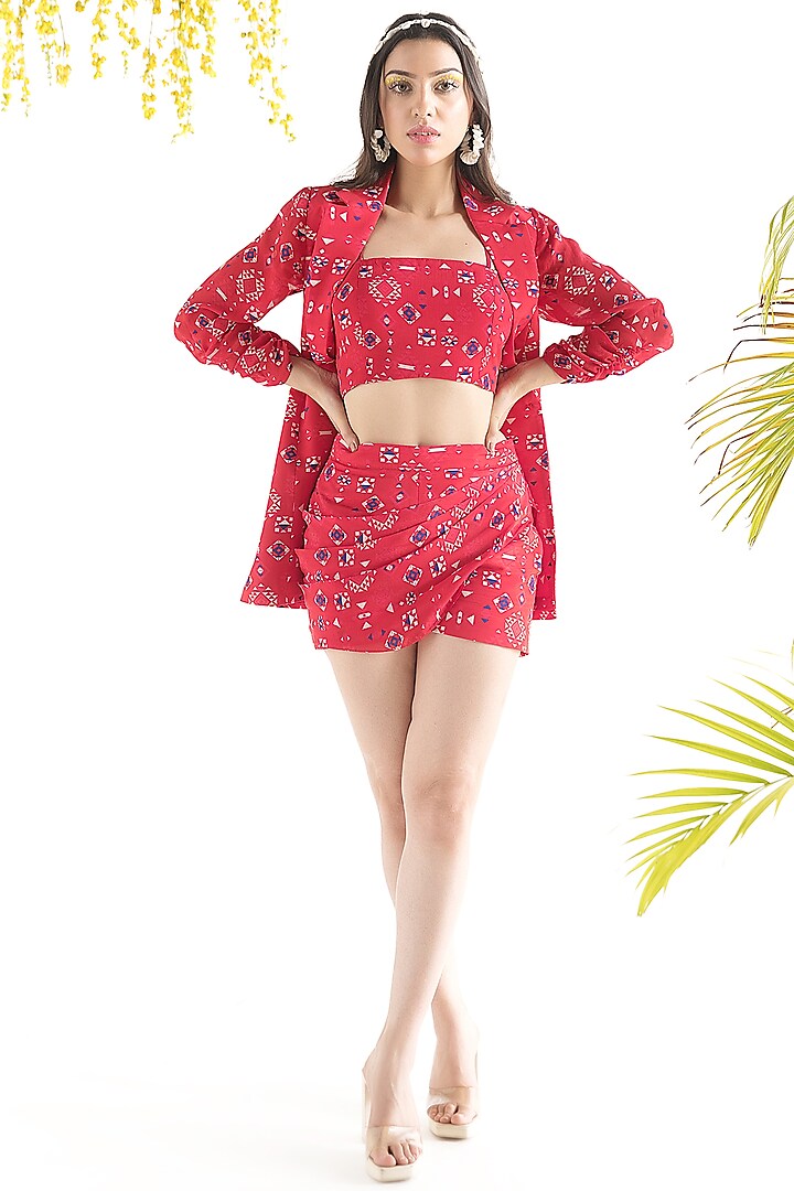Red Tribal Printed Co-Ord Set by Chhavvi Aggarwal