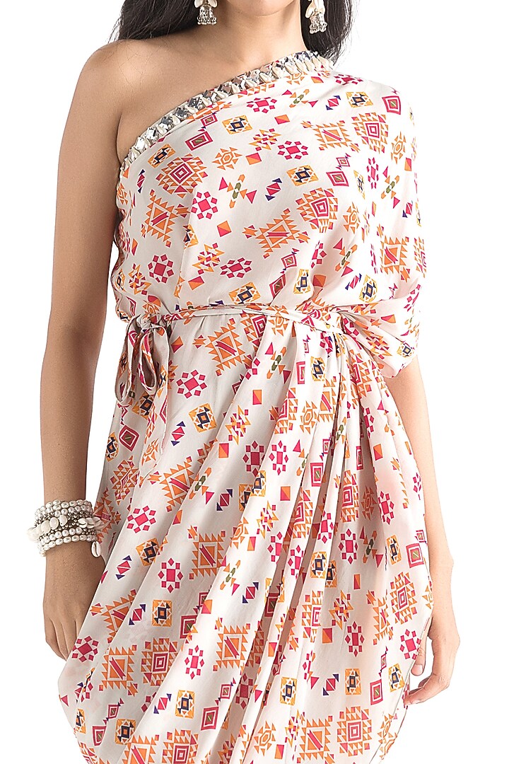 Grey Printed Cowl Summer Dress by Chhavvi Aggarwal at Pernia's Pop Up Shop