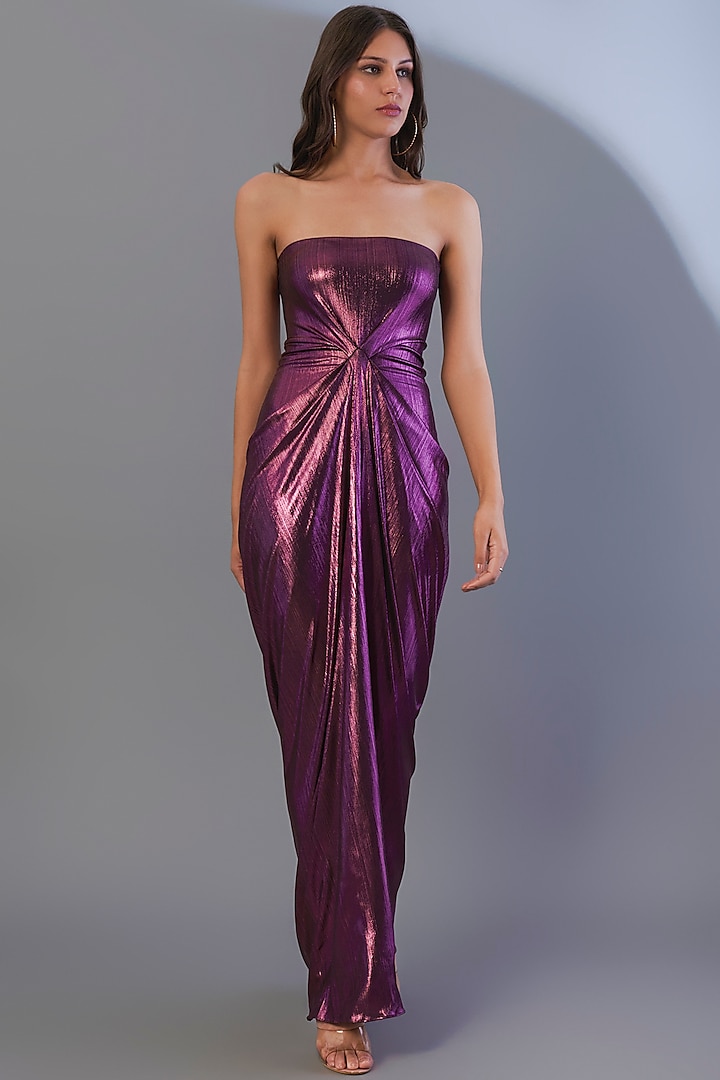 Magenta Purple Metallic Tube Gown by CHAM CHAM