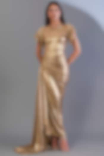 Gold Stretch Knit Foil Bodycon Gown by CHAM CHAM at Pernia's Pop Up Shop
