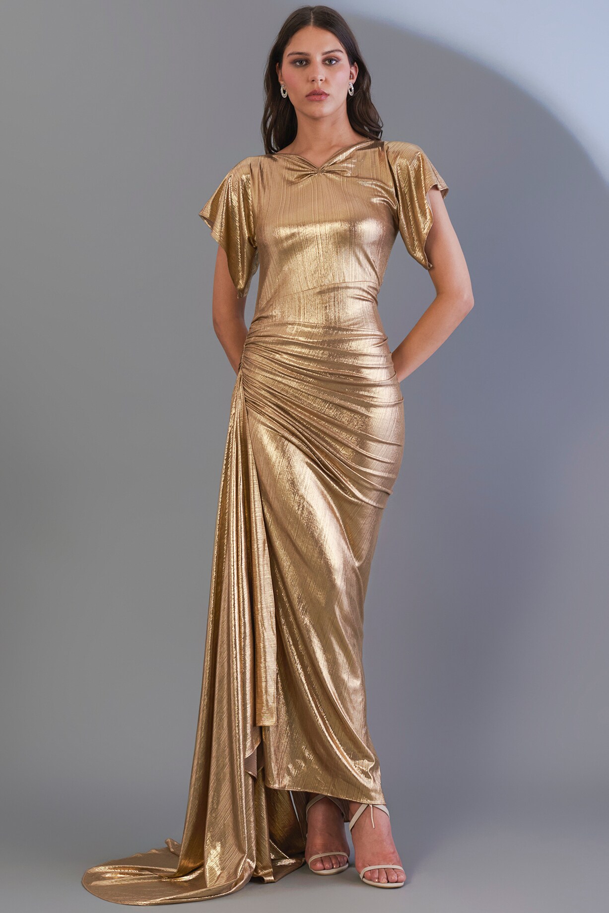 green emerald velvet dress Golden Bodycon Maxi Dress – Sera main image 1