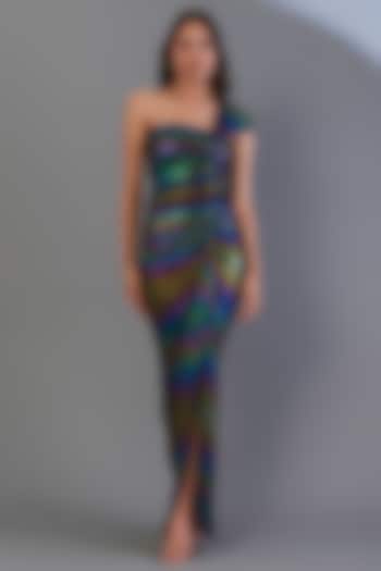 Holograph Iridescent One-Shoulder Gown by CHAM CHAM