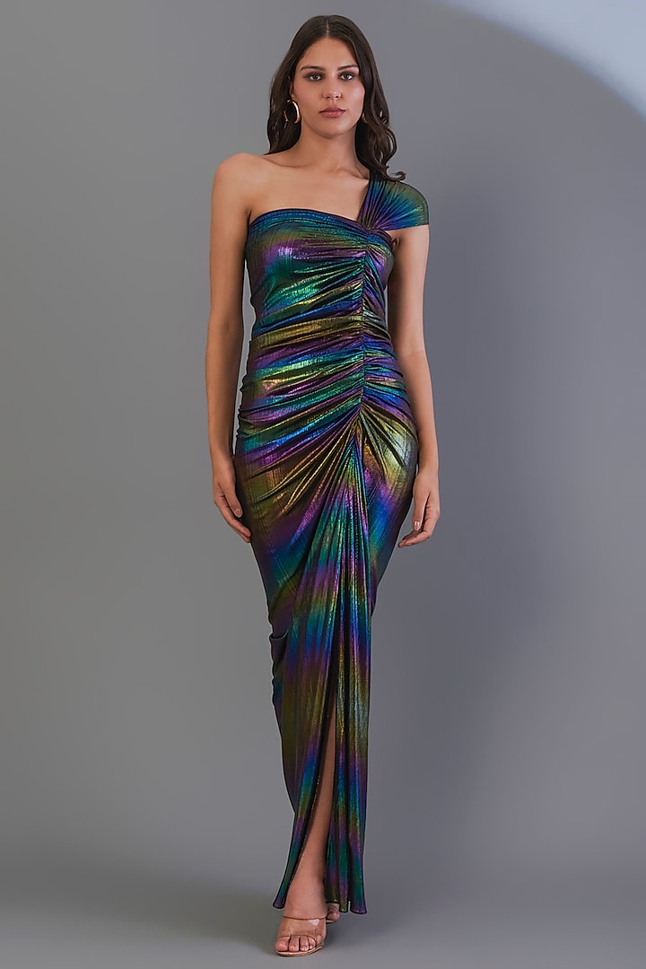 Holograph Iridescent One-Shoulder Gown by CHAM CHAM