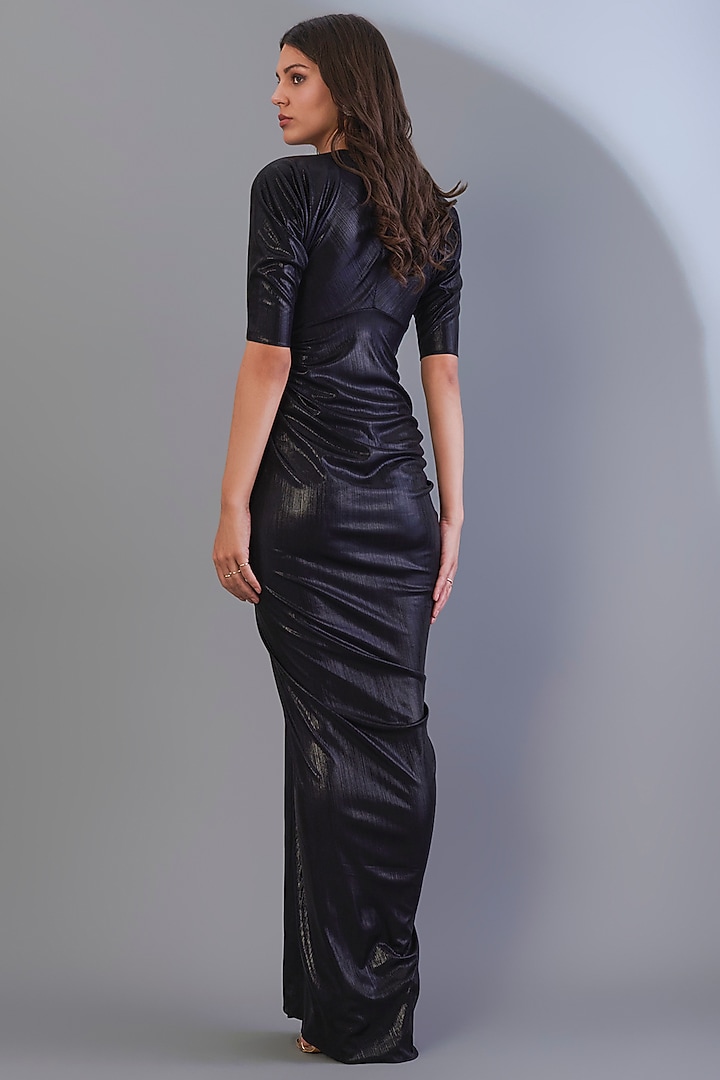 Black Metal Stretch Knit Foil Gown by CHAM CHAM at Pernia's Pop Up Shop