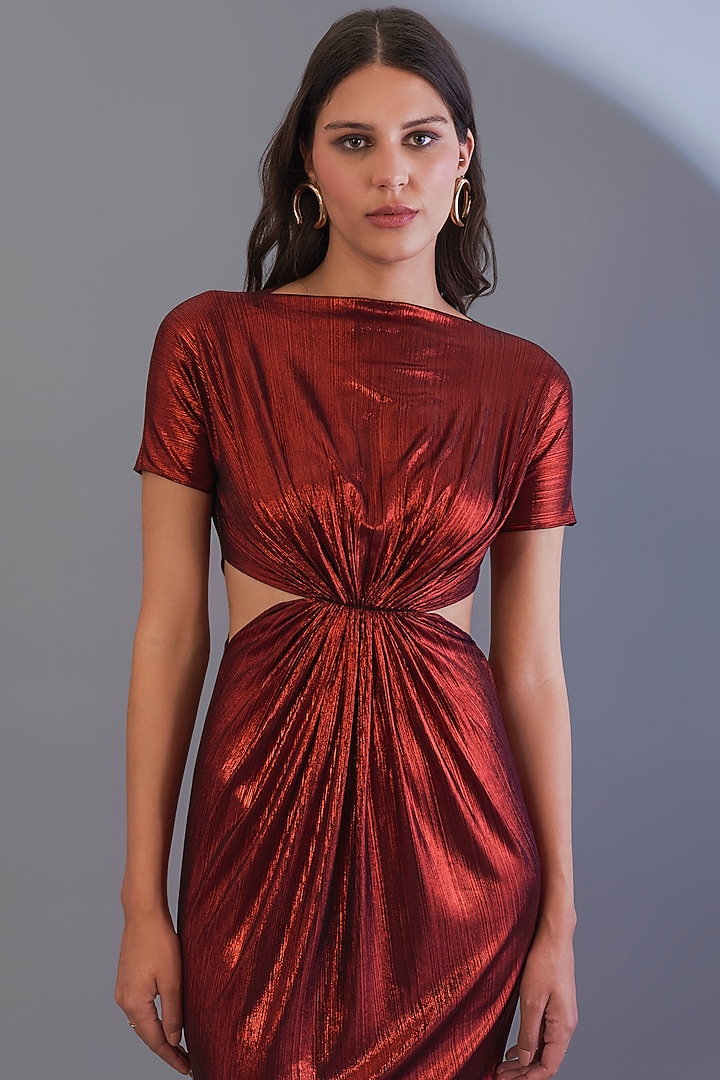Metallic Red Stretch Knit Foil Mini Summer Dress by CHAM CHAM at Pernia's Pop Up Shop