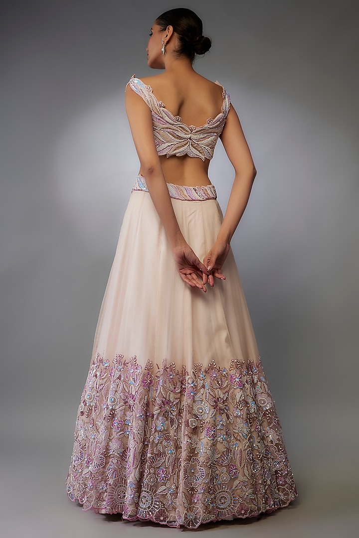 Blush Pink Pure Organza Hand Embroidered Bridal Lehenga Set by Label Charmie Galaiya at Pernia's Pop Up Shop