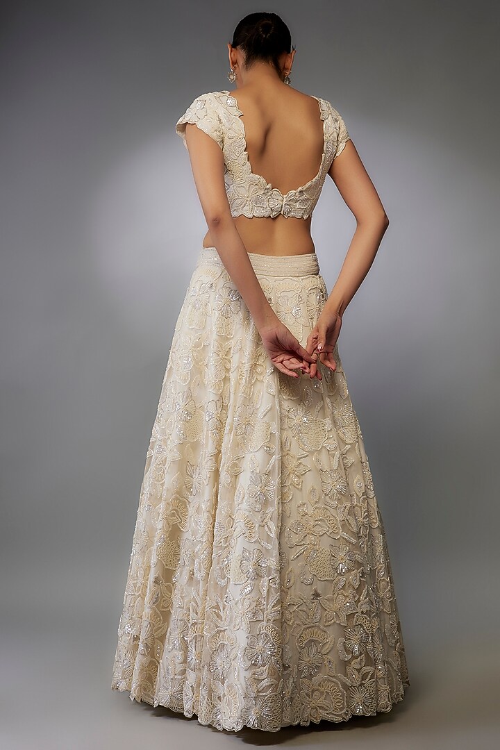 Ivory Pure Organza Embroidered Handcrafted Bridal Lehenga Set by Label Charmie Galaiya at Pernia's Pop Up Shop