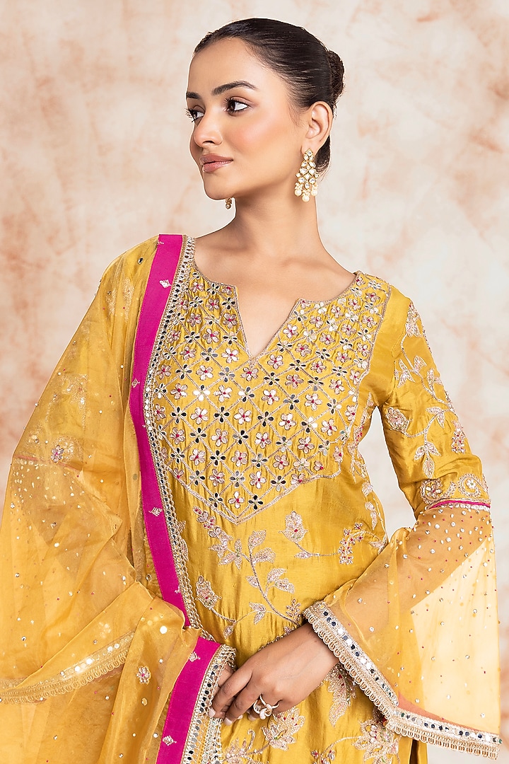 Yellow Silk Embroidered Wedding Sharara Set by Chaashni by Maansi and Ketan at Pernia's Pop Up Shop