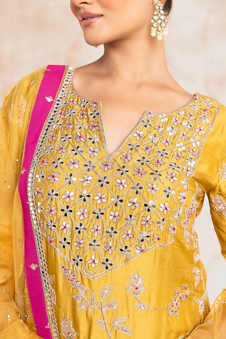 Yellow Silk Embroidered Wedding Sharara Set by Chaashni by Maansi and Ketan at Pernia's Pop Up Shop