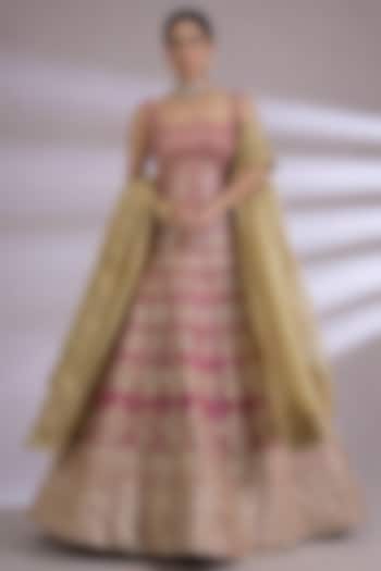 Rani Pink Tissue Paisley Embroidered Bridal Lehenga Set by Jayesh & Kaajal Shah at Pernia's Pop Up Shop