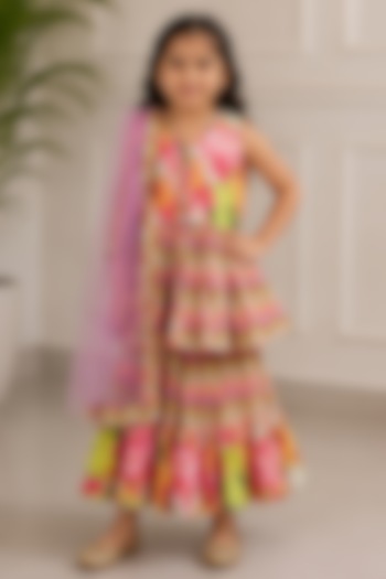 Lime Floral Printed Sharara Set For Girls by Kirti Agarwal Pret n Couture at Pernia's Pop Up Shop