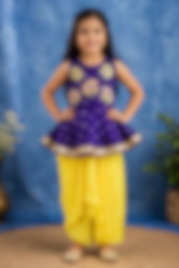 Yellow Satin Silk Dhoti Set For Girls by Kirti Agarwal Pret n Couture at Pernia's Pop Up Shop