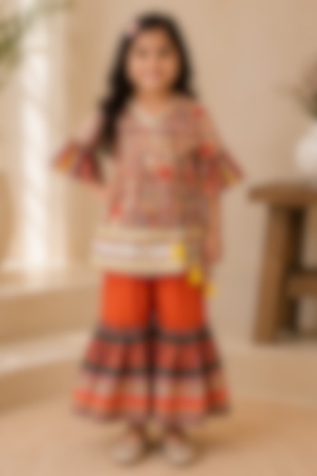 Multi-Colored Mulmul Silk & Dola Silk Sharara Set For Girls by Kirti Agarwal Pret n Couture at Pernia's Pop Up Shop