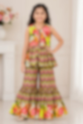 Yellow Printed Palazzo Pant Set For Girls by Kirti Agarwal Pret n Couture at Pernia's Pop Up Shop