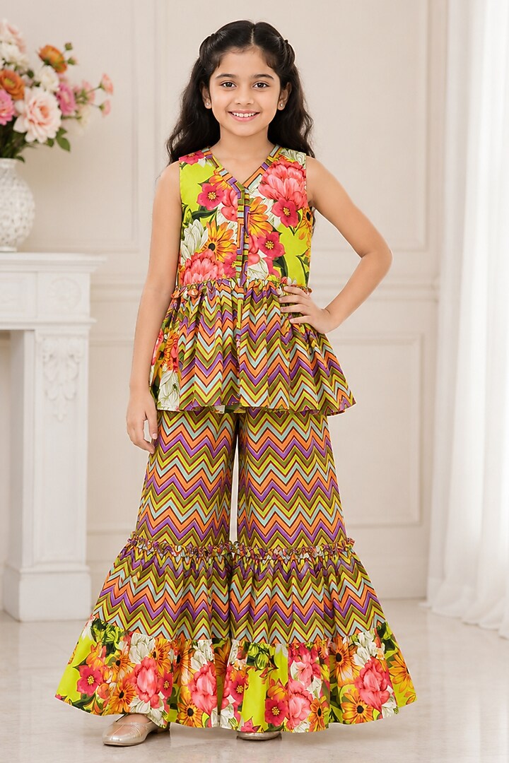 Yellow Printed Palazzo Pant Set For Girls by Kirti Agarwal Pret n Couture at Pernia's Pop Up Shop