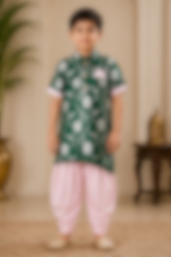 Green Brocade Embroidered Kurta Set For Boys by Kirti Agarwal Pret n Couture at Pernia's Pop Up Shop