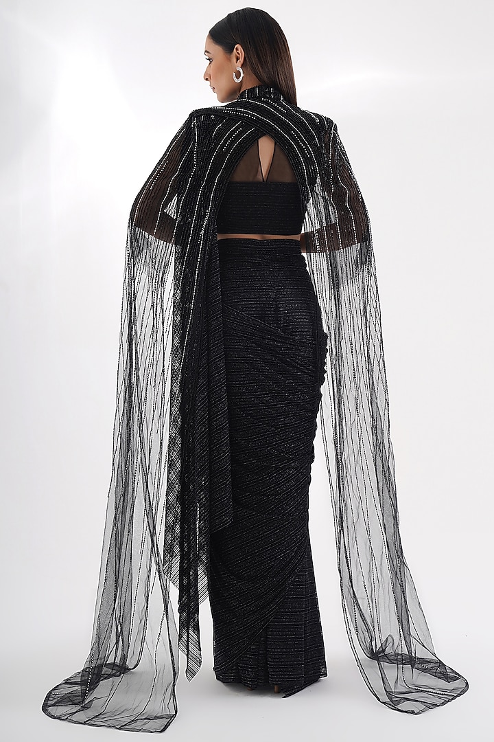 Black Embellished Draped Wedding Saree by Chaashni by Maansi and Ketan at Pernia's Pop Up Shop
