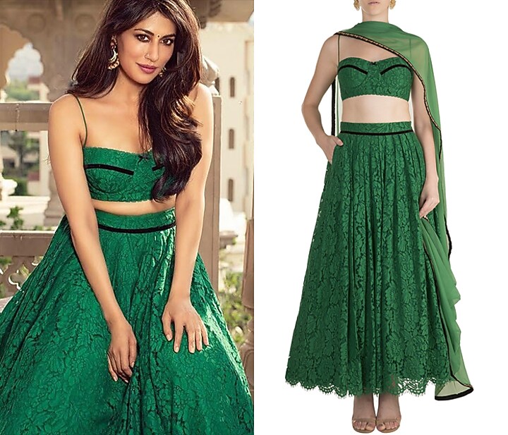 Emerald Green Lace Lehenga Set by The little black bow at Pernia's Pop Up Shop