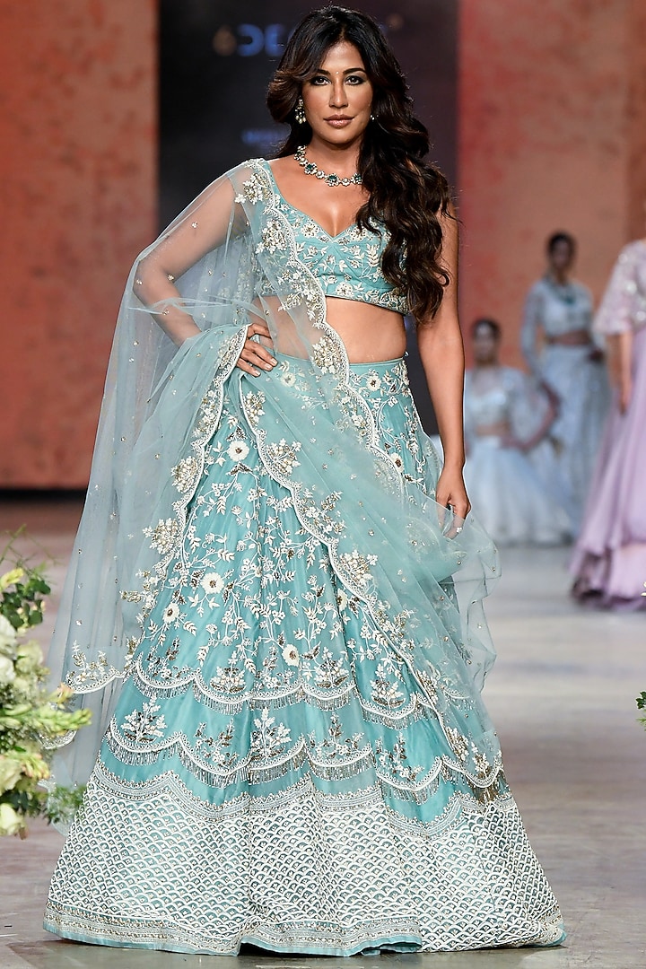 Teal Green 3D Embroidered Bridal Lehenga Set by Shikha & Srishti at Pernia's Pop Up Shop