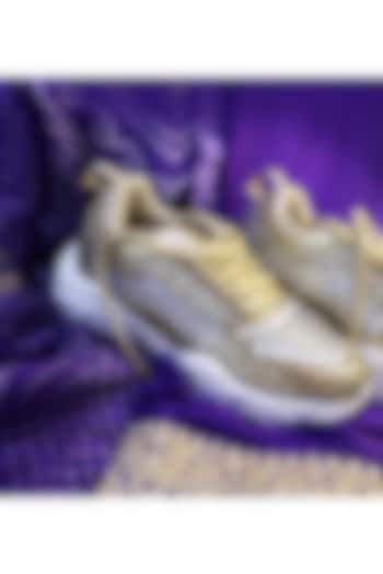 Light Gold Vegan Leather Sneakers by Chal Jooti at Pernia's Pop Up Shop