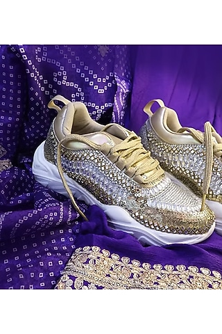 Light Gold Vegan Leather Sneakers by Chal Jooti