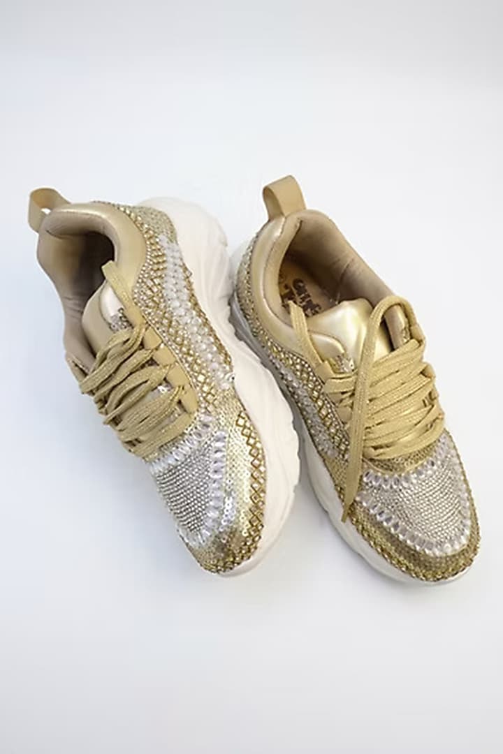 Light Gold Vegan Leather Sneakers by Chal Jooti at Pernia's Pop Up Shop