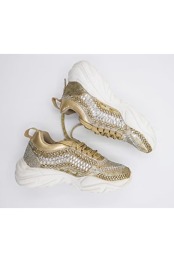 Light Gold Vegan Leather Sneakers by Chal Jooti at Pernia's Pop Up Shop