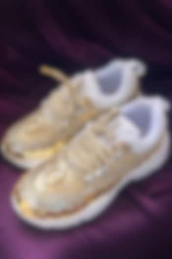 Golden Vegan Leather sequins work Sneakers by Chal Jooti at Pernia's Pop Up Shop