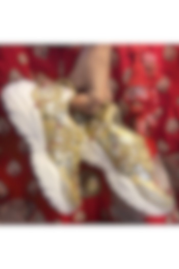 Multi-Colored Vegan Leather Leaf & Stone Embroidered Sneakers by Chal Jooti at Pernia's Pop Up Shop