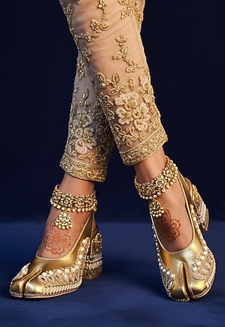 Gold & Silver Vegan Leather Embroidered Jutti Heels by Chal Jooti