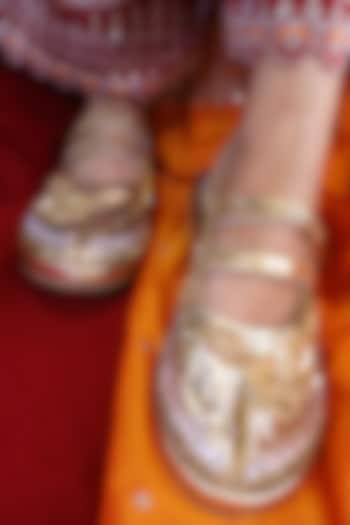 Gold & Silver Vegan Leather Embroidered Shoes by Chal Jooti at Pernia's Pop Up Shop