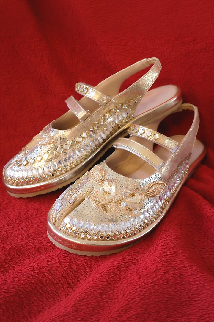 Gold & Silver Vegan Leather Embroidered Shoes by Chal Jooti at Pernia's Pop Up Shop