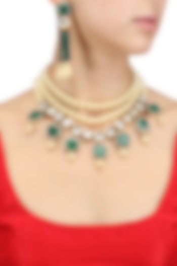 Gold Finish Kundan Stone and Pearl Necklace Set by Chhavi's Jewels