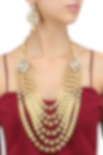 Gold Finish Bead and Pearl Flower Necklace Set by Chhavi's Jewels