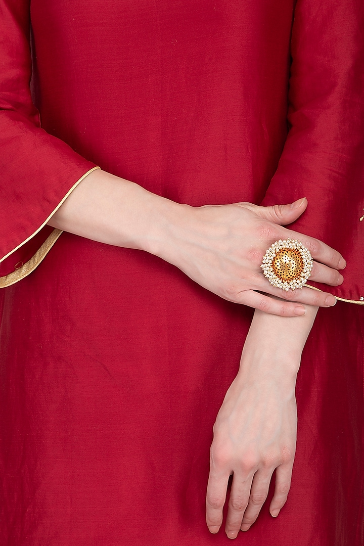 Gold Plated Oversized Pearl Ring by Chhavi's Jewels