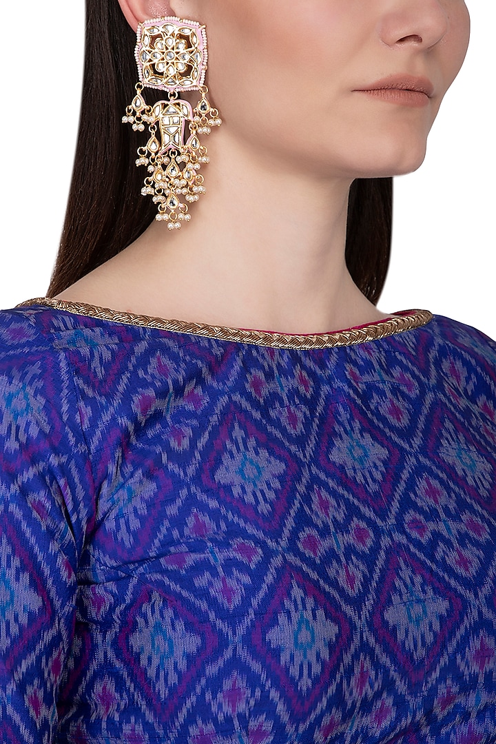 Gold Plated Pearl Hanging Long Earrings by Chhavi's Jewels