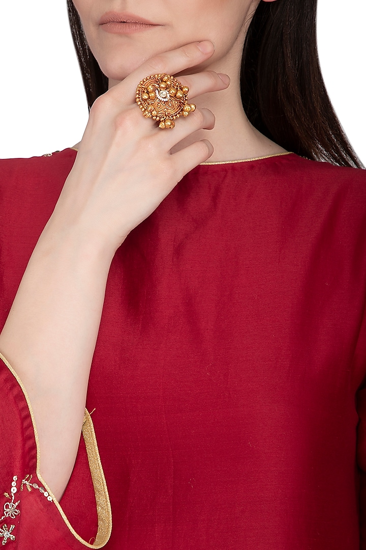 Gold Plated Oversized Ring by Chhavi's Jewels