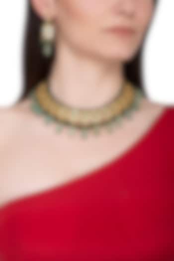 Gold Plated Green Beaded Necklace Set by Chhavi's Jewels