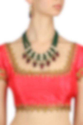 Emerald and Ruby Stone Multi String Necklace Set by Chhavi's Jewels