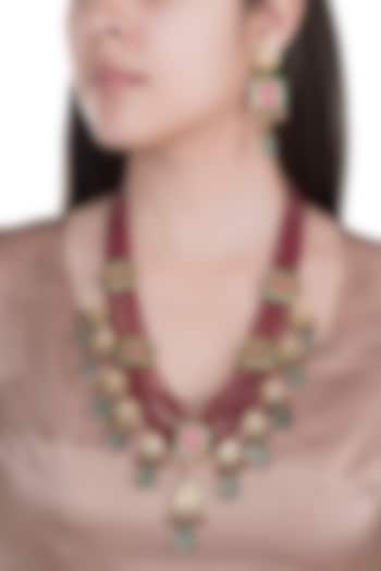 Gold Finish Layered Ruby Necklace Set by Chhavi's Jewels