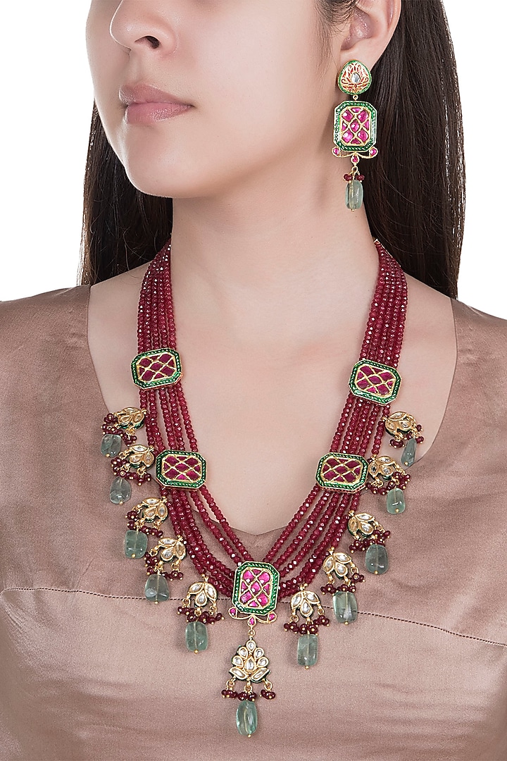 Gold Finish Layered Ruby Necklace Set by Chhavi's Jewels