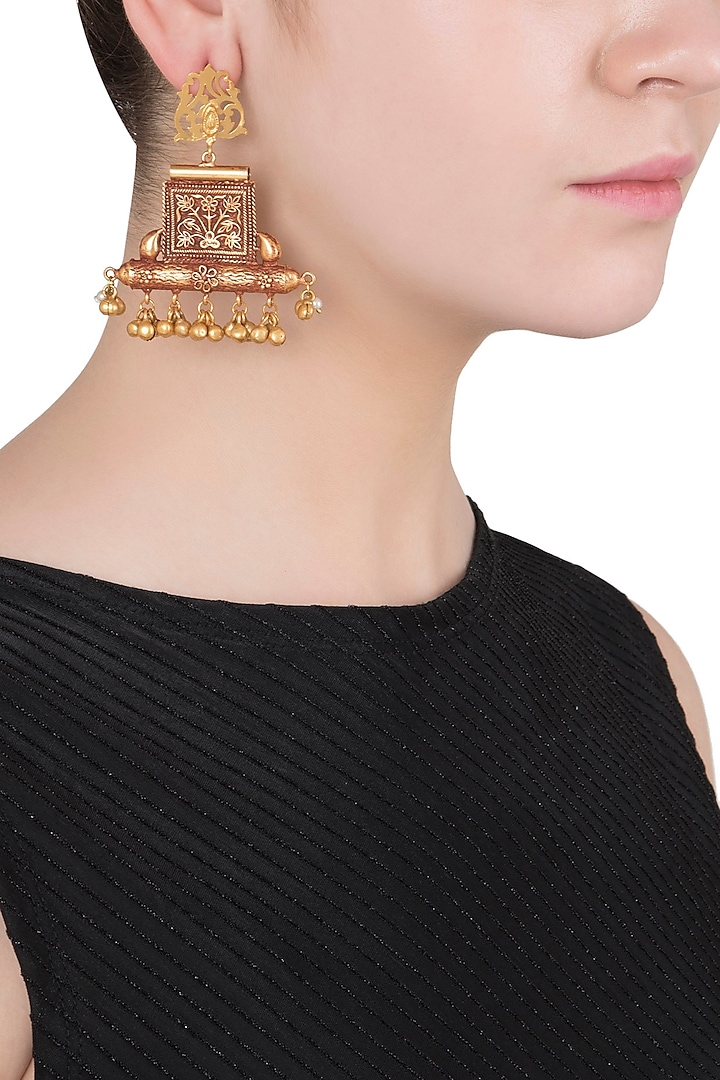 Gold Finish Textured Beads Earrings by Chhavi's Jewels