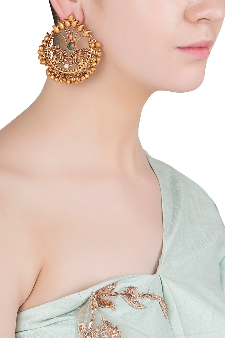 Gold Finish Textured Beads Bali Earrings by Chhavi's Jewels